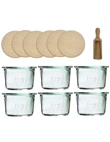 Słoiki Weck 80ml przetwory MOLD żaroodporne drewniane wieka 6szt miarka - produkt 2