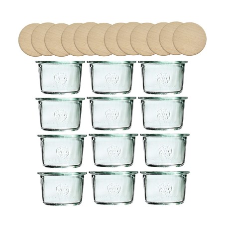 Słoiki Weck 80ml przetwory MOLD żaroodporne drewniane wieka 12szt SOLIDNE