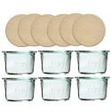 Słoiki Weck 80ml przetwory MOLD żaroodporne drewniane wieka 6szt SOLIDNE