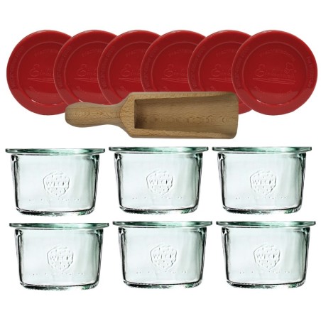 Słoiki Weck 80ml przetwory MOLD żaroodporne silikonowe wieko 6szt miarka