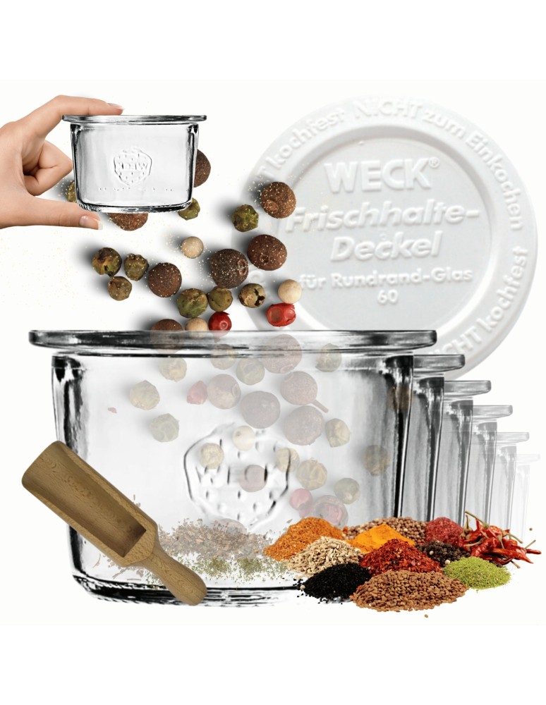 Słoiki weck - Słoiki Weck 80ml przetwory MOLD żaroodporne plastikowe wieka MIARKA 12szt - produkt MODO24.PL 1