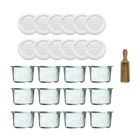 Słoiki Weck 80ml przetwory MOLD żaroodporne plastikowe wieka MIARKA 12szt