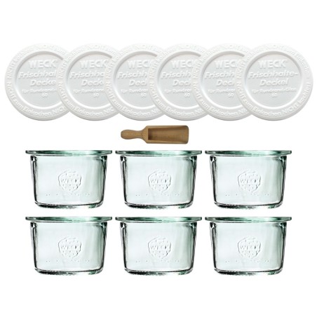 Słoiki Weck 80ml przetwory MOLD żaroodporne plastikowe wieka MIARKA 6szt