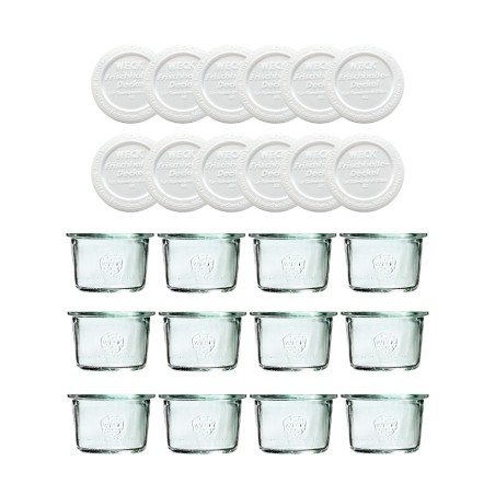 Słoiki Weck 80ml przetwory MOLD żaroodporne weki plastikowe wieka 12szt