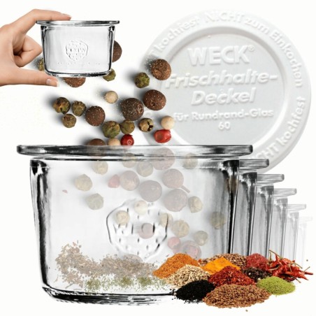 Słoiki Weck 80ml przetwory MOLD żaroodporne weki plastikowe wieka 6szt