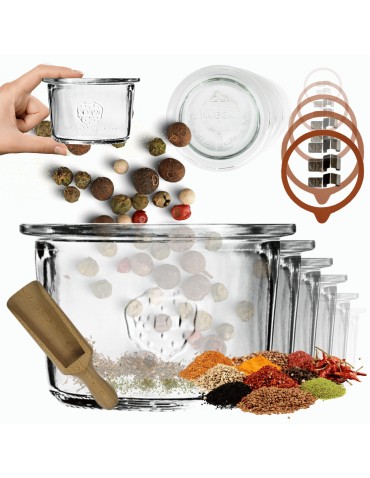 Słoiki Weck 80ml przetwory MOLD żaroodporne miarka spinki wieko gumka 6szt