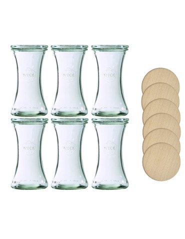 Słoiki Weck 200ml pucharek DELI żaroodporne drewniane wieka 6szt SOLIDNE - produkt 2