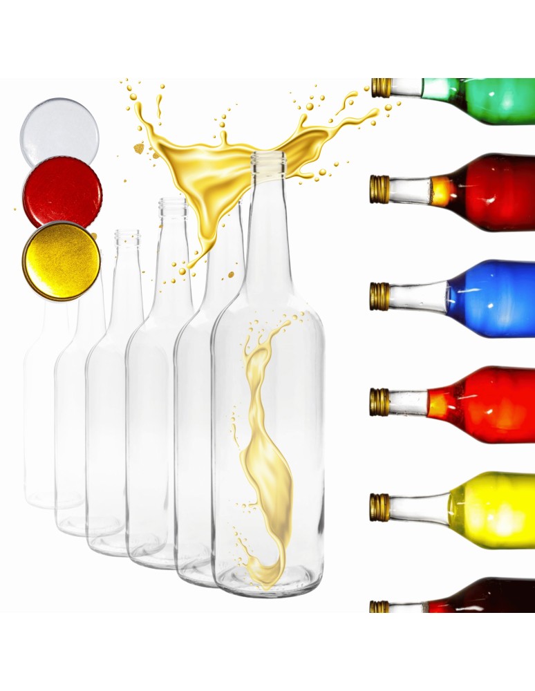 Szklane butelki na alkohol - galoniki - Butelki 1000 ml 1L na sok nalewkę syrop ocet tradycyjne fi28 100szt NAKRĘTKI - produkt MODO24.PL 1