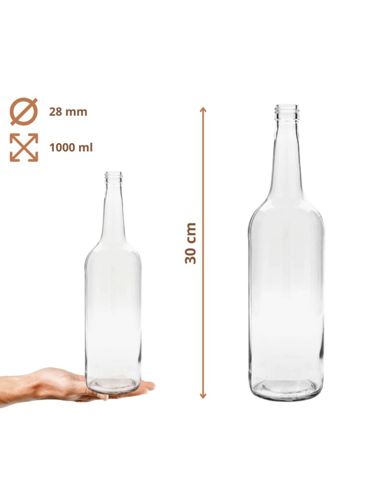 Szklane butelki na alkohol - galoniki - Butelki 1000 ml 1L na sok nalewkę syrop ocet tradycyjne fi28 100szt NAKRĘTKI - product MODO24.PL 3