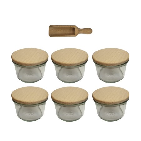 Słoiki WECK 6szt / drewniane wieko, miarka słoik 200ml MOLD