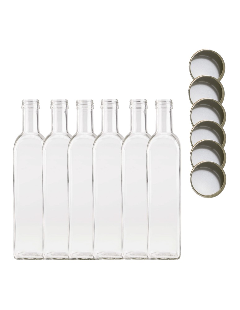 Szklane butelki na alkohol - galoniki - Butelki 500 ml maraski kwadratowe soki na olej oliwę fi31 6szt NAKRĘTKI - product MODO24.PL 2