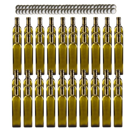 Butelki 500 ml maraski kwadratowe zielone na olej oliwę fi31 60szt NAKRĘTKI