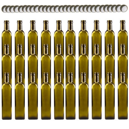 Butelki 500 ml maraski kwadratowe zielone na olej oliwę fi31 30szt NAKRĘTKI