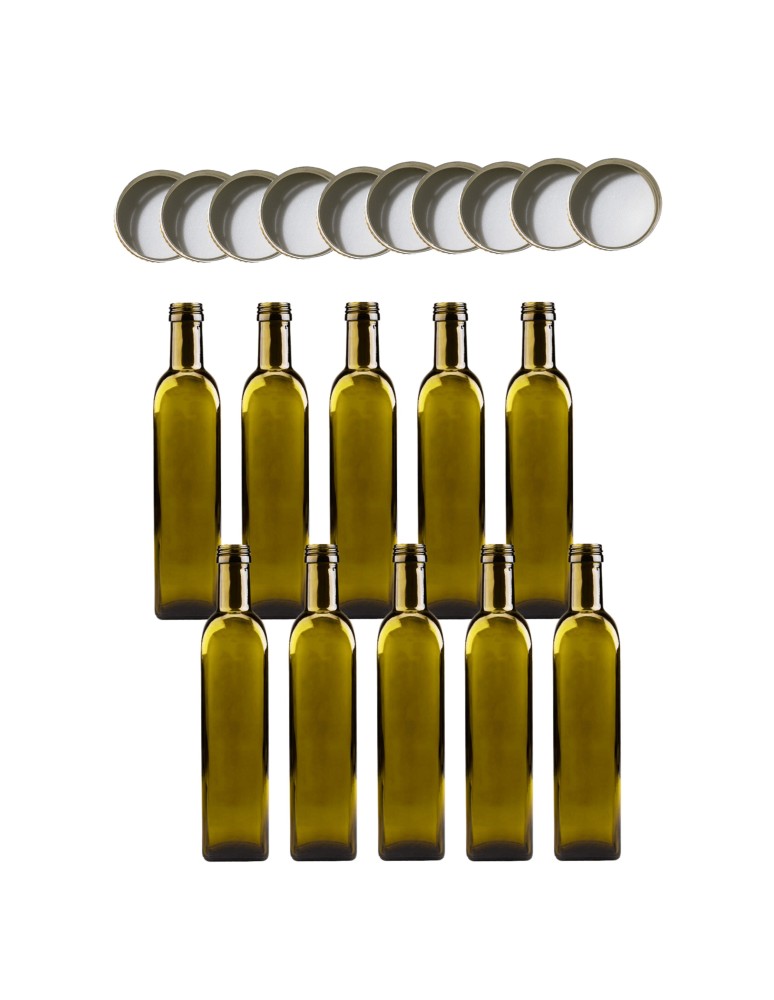 Szklane butelki na alkohol - galoniki - Butelki 500 ml maraski kwadratowe zielone na olej oliwę fi31 10szt NAKRĘTKI - product MODO24.PL 2