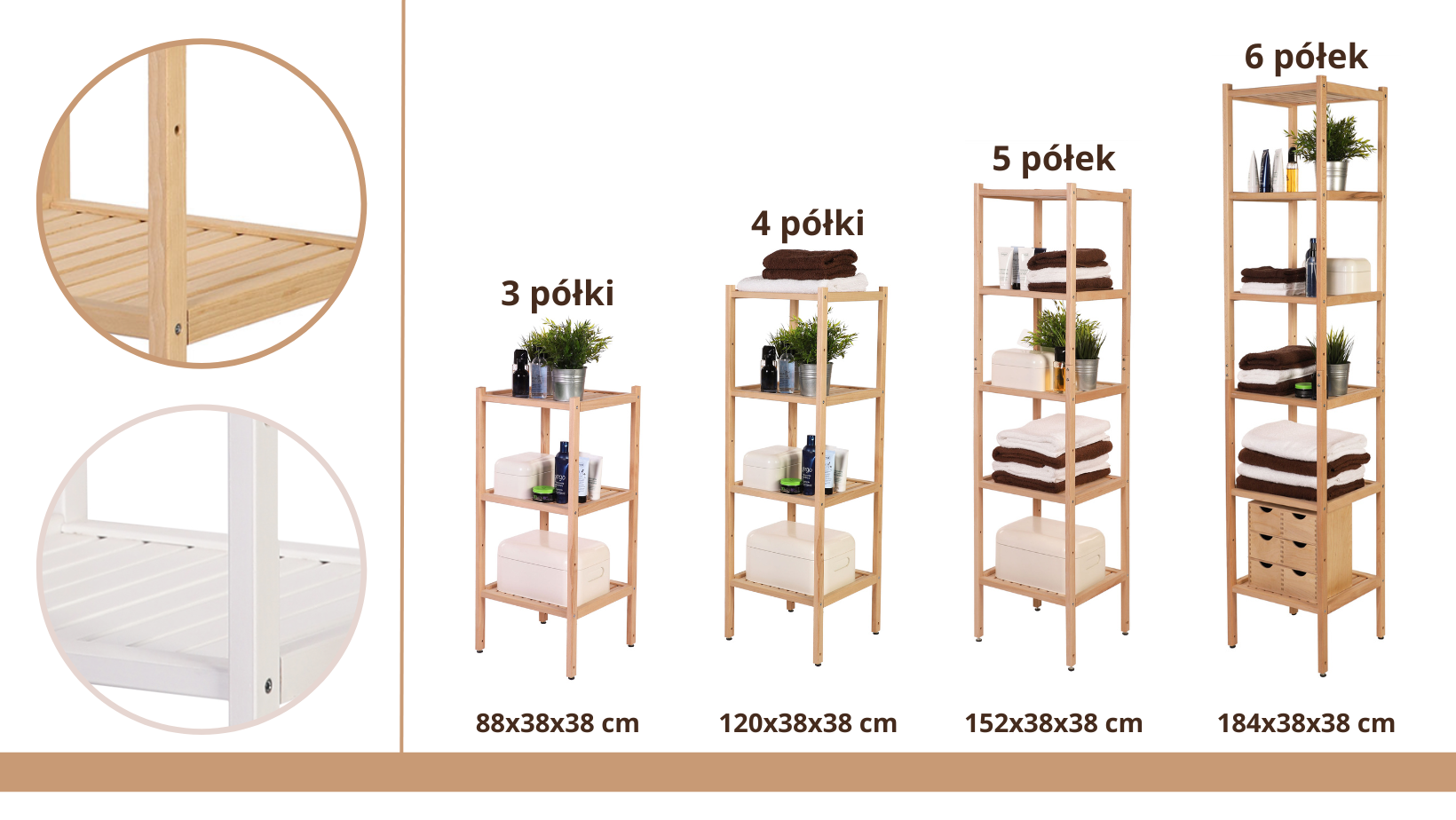 regały do łazienki seria TARNI wszystkie warianty
