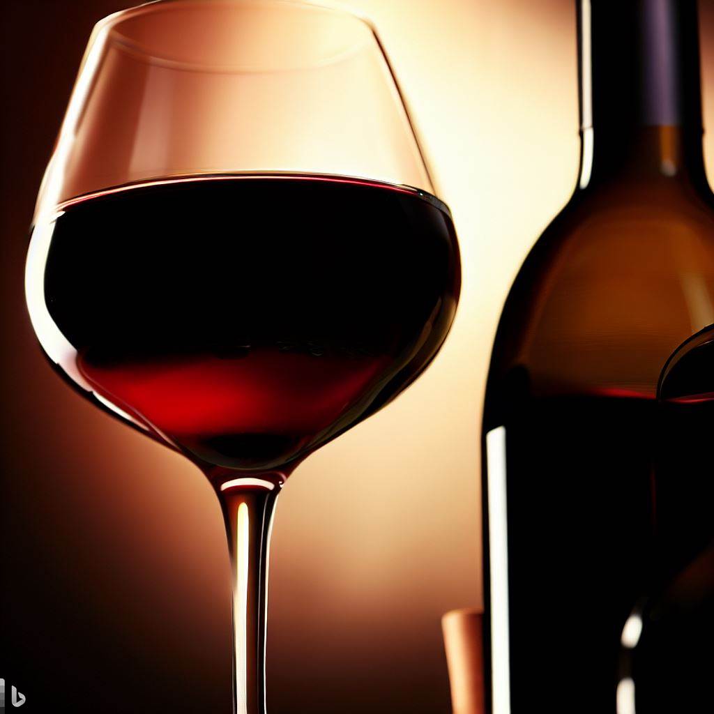 butelkia i kieliszek z czerwonym winem